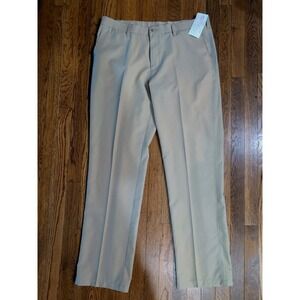 HAGGAR‎ Mens Khaki Tan Flat Front Straight Fit Non Iron Performance Pants 38x34